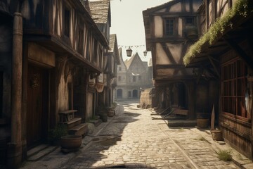 Fototapeta na wymiar Scene of a medieval street. Generative AI