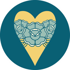 iconic tattoo style image of a heart and flowers
