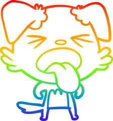 rainbow gradient line drawing of a cartoon disgusted dog
