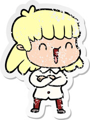 distressed sticker of a cartoon woman