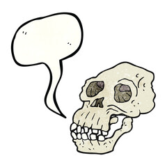 freehand speech bubble textured cartoon ancient skull