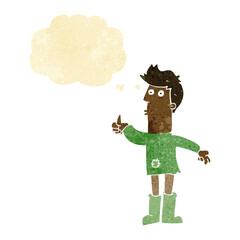 cartoon poor man with thought bubble