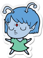 sticker of a cartoon alien girl