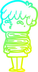 cold gradient line drawing of a cartoon curious man