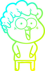 cold gradient line drawing of a cartoon happy man