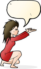 cartoon womn casting spel with speech bubble