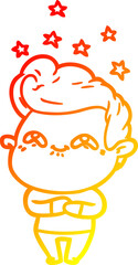 warm gradient line drawing of a cartoon excited man
