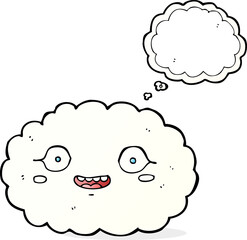 happy cartoon cloud with thought bubble