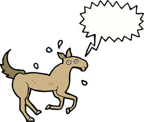 Obraz premium cartoon horse sweating with speech bubble