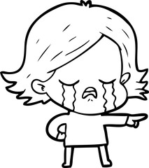 cartoon girl crying and pointing