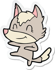 sticker of a friendly cartoon wolf