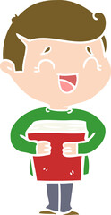flat color style cartoon laughing man holding book