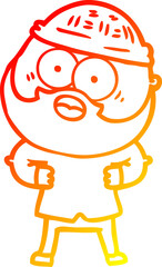 warm gradient line drawing of a cartoon bearded man
