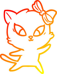 warm gradient line drawing of a cartoon cat