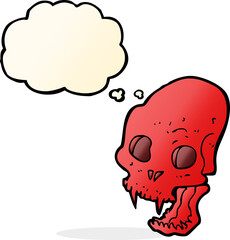 cartoon spooky vampire skull with thought bubble