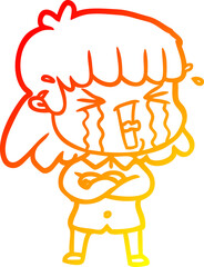 warm gradient line drawing of a cartoon woman in tears