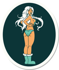sticker of tattoo in traditional style of a pinup viking girl