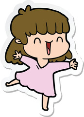 sticker of a cartoon happy girl