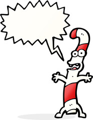 cartoon candy cane with speech bubble