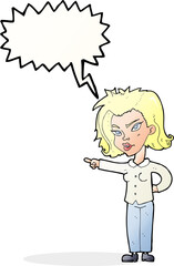 cartoon woman pointing with speech bubble