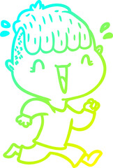 cold gradient line drawing of a cartoon happy boy surprised