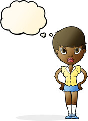 Obraz premium cartoon annoyed girl with thought bubble