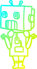 cold gradient line drawing of a cartoon robot