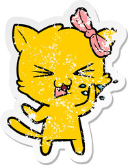 distressed sticker of a cartoon cat