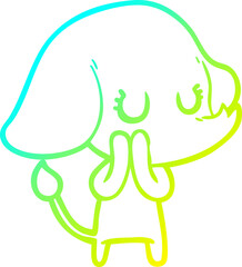 cold gradient line drawing of a cute cartoon elephant