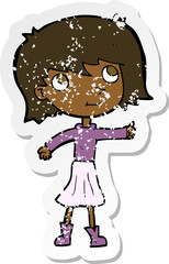 retro distressed sticker of a cartoon happy girl
