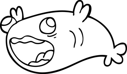 line drawing cartoon of a fish