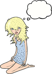 cartoon pretty girl with thought bubble