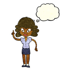 cartoon happy woman with idea with thought bubble