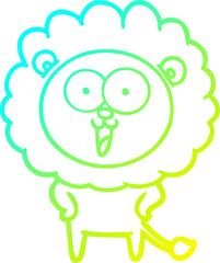 cold gradient line drawing of a happy cartoon lion