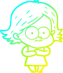 Fototapeta premium cold gradient line drawing of a happy cartoon girl