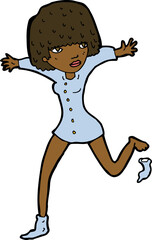 cartoon woman kicking off sock