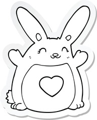 sticker of a cartoon rabbit with love heart