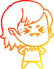 warm gradient line drawing of a annoyed cartoon vampire girl