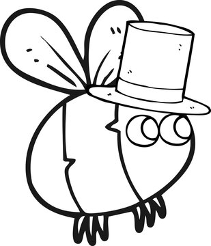 freehand drawn black and white cartoon bee top hat
