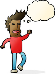 cartoon loudmouth man with thought bubble
