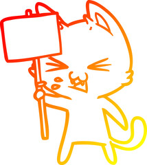 warm gradient line drawing of a cartoon cat protesting