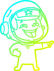 cold gradient line drawing of a cartoon laughing astronaut