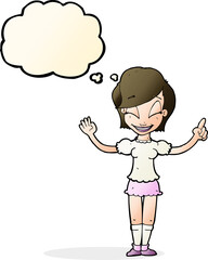 cartoon pretty girl with idea with thought bubble