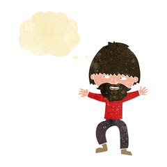 cartoon happy man with beard with thought bubble