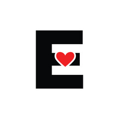 Letter E with red heart monogram. E heart icon.