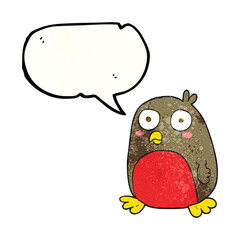 freehand speech bubble textured cartoon christmas robin