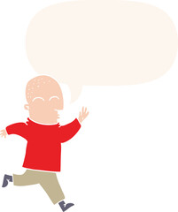 cartoon man running with speech bubble in retro style