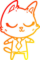 warm gradient line drawing of a calm cartoon cat