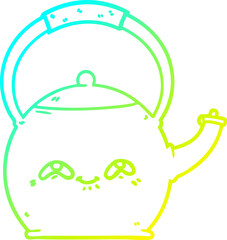 cold gradient line drawing of a cartoon kettle