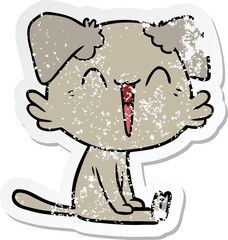 distressed sticker of a happy little dog cartoon